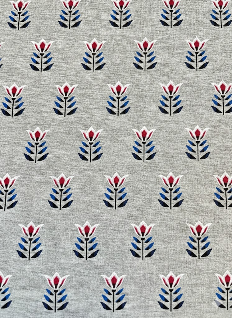 Baumwolljersey "Scandi Tulips" grau floral